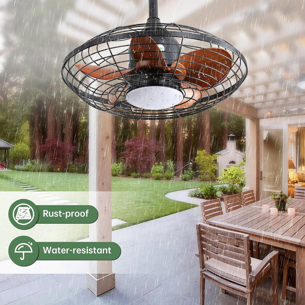 20 Inch Downrod Mount Ceiling Fan LED 18W 3CCT 5 ABS Blades DC Motor with Hanging and Hook for Outside Patios Pergola DJ522
