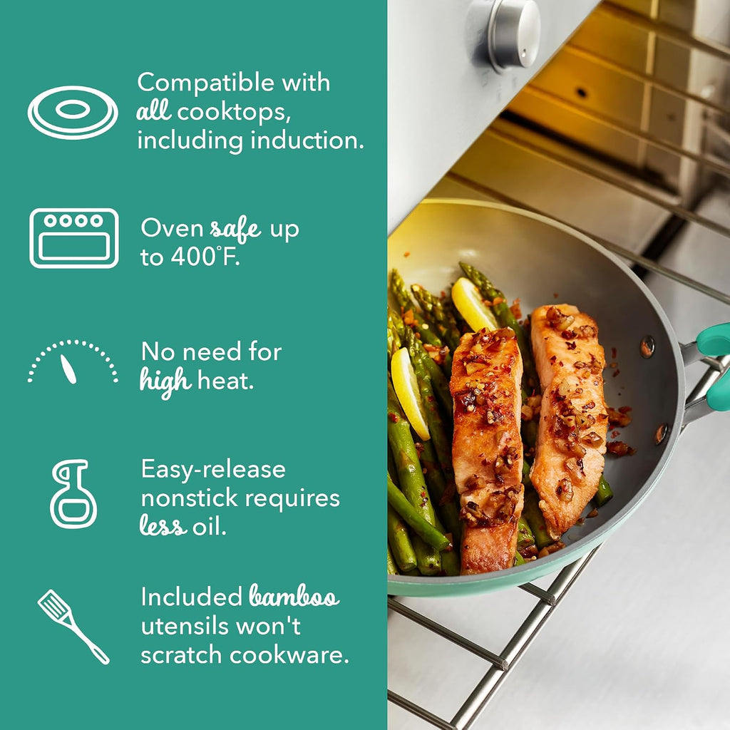 Dash Dream Green Recycled Aluminum Cookware Set - Ceramic Cookware Set - CleanCoating™ Nonstick Coating - Induction Compatible and Oven Safe - Aqua, 15-Piece Set