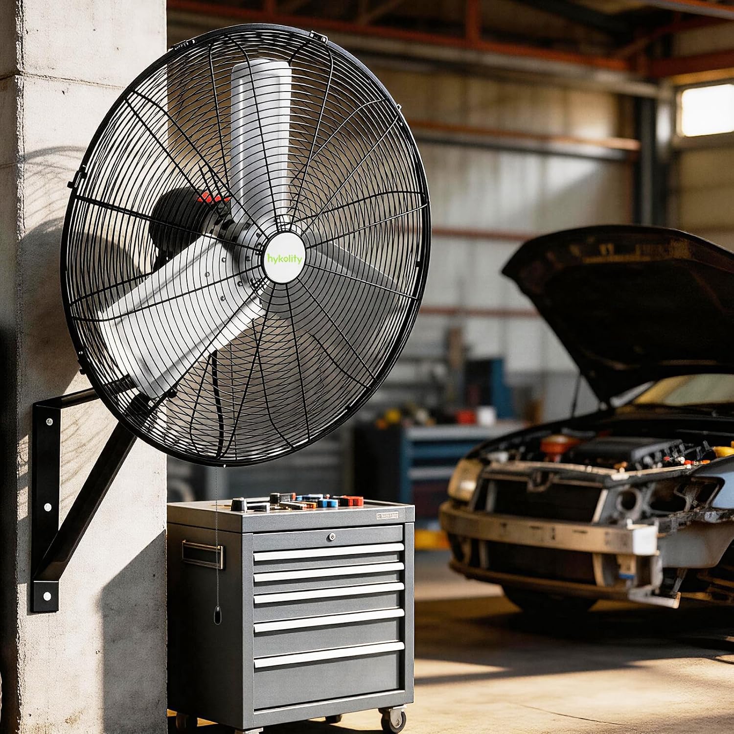 hykolity 6500 CFM 24 in. High Velocity Industrial Wall Fan, 3-Speed, Heavy Duty Wall Mount Oscillating Shop Fan for Commercial, Warehouse, Garage, Workshops, Factory and Jobsites- UL Listed