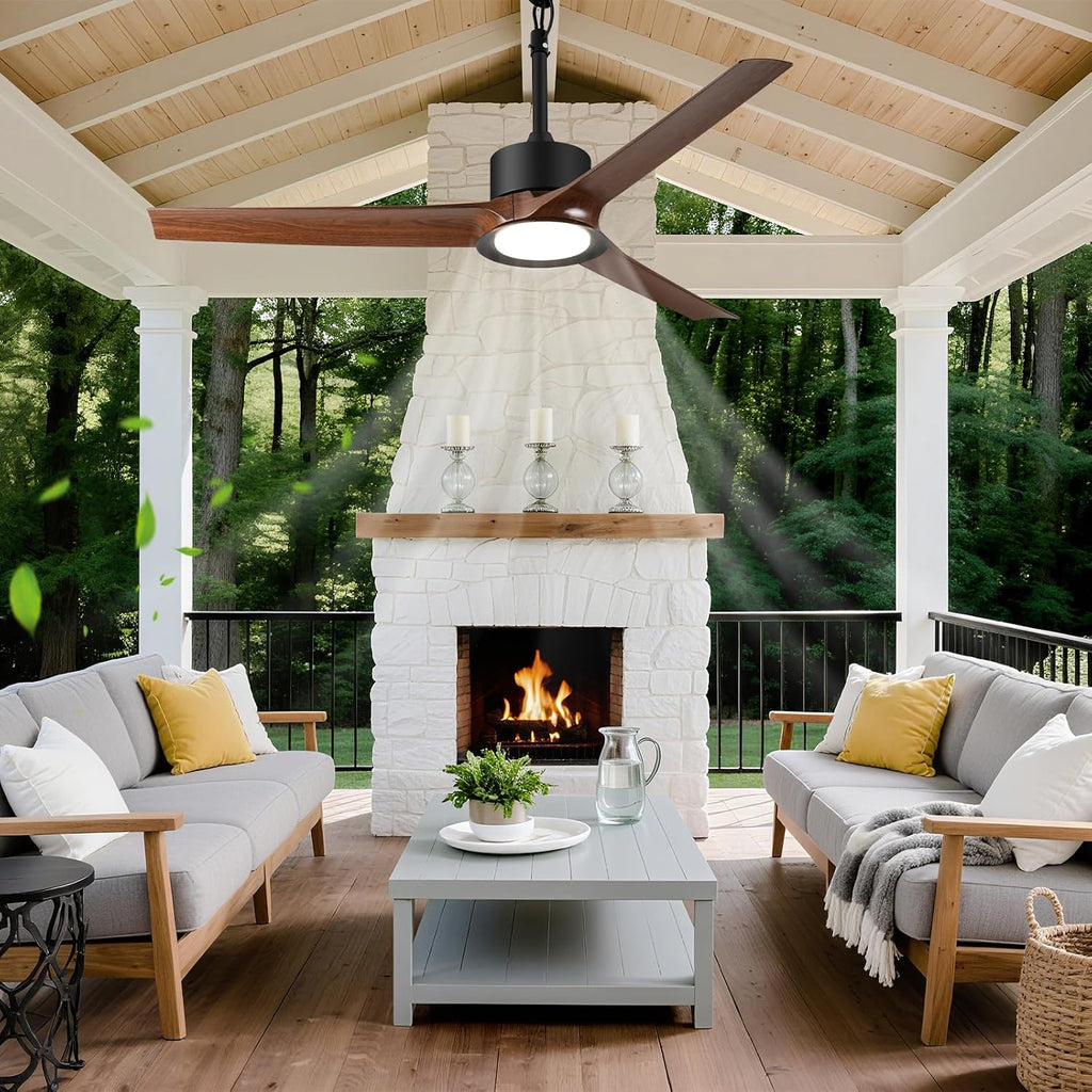52 Inch Outdoor Ceiling Fan with Light and Remote, Reversible Waterproof Patio Fan for Gazebo Pergola Porch Deck Balcony, Wet Rated Plug-in Hanging Ceiling Fan for Outside