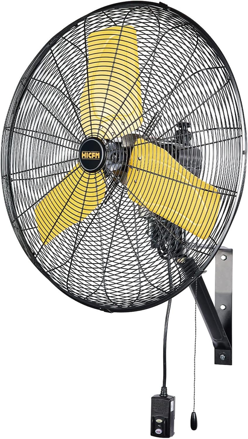 HiCFM 24' Oscillating Wall Fan, 8900 CFM High Velocity Industrial Wall Mounted Heavy Duty Shop Fans with 3 Speed Settings 80° Oscillation for Outdoor Commercial Garage Warehouse workshops Factory