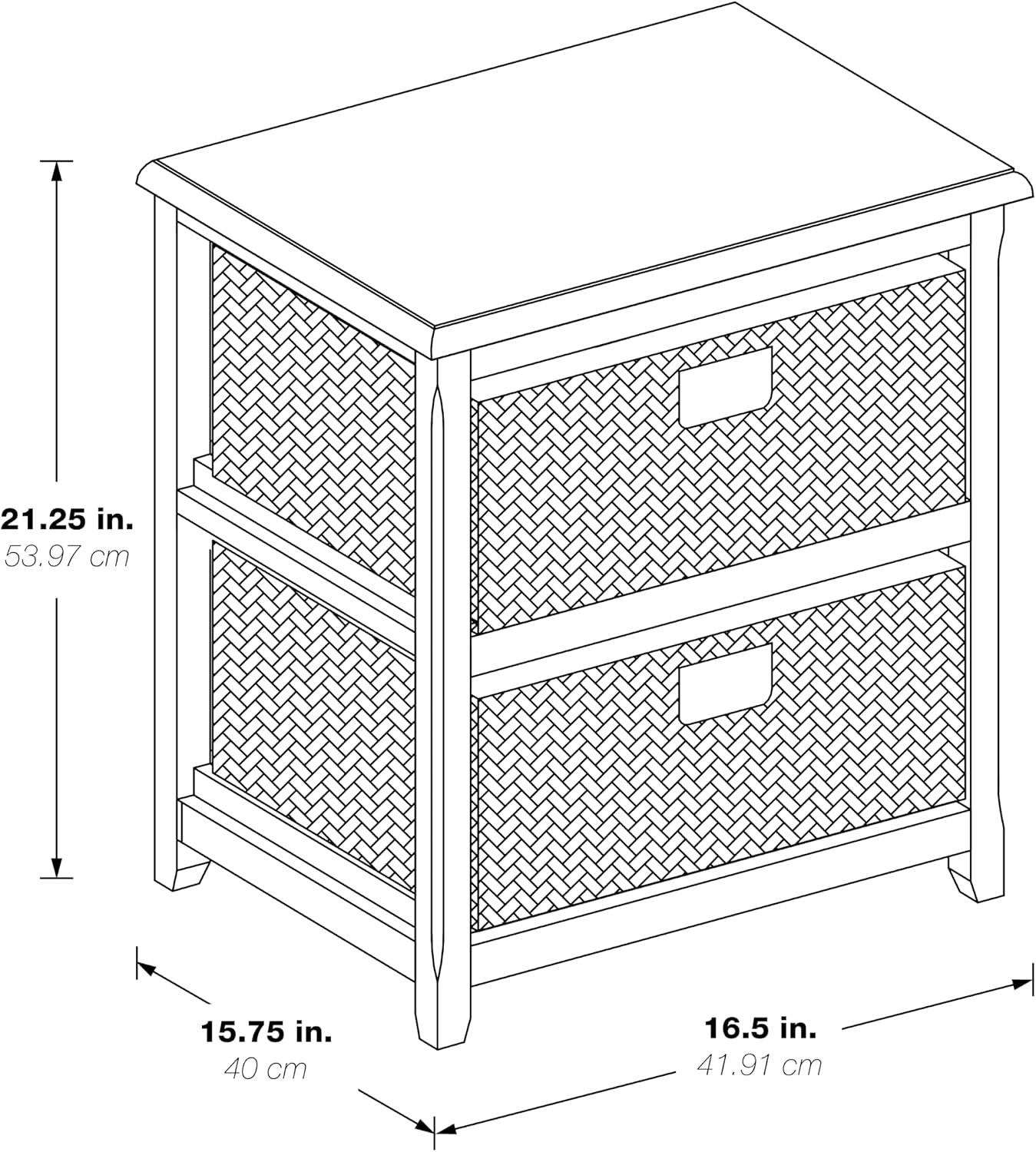 OSP Home Furnishings Seabrook Storage Tower with Solid Wood Frame and Natural Baskets, 2-Drawer, Espresso Finish
