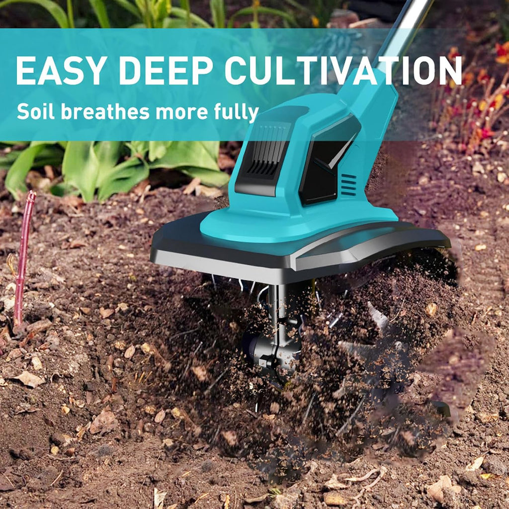 Cordless Tiller Cultivator, 360RPM Electric Garden Tiller with 9in Tilling Width & 6.7in Depth, Battery Powered Rototiller for Gardening, Lawn, Soil, for BL1830B Battery