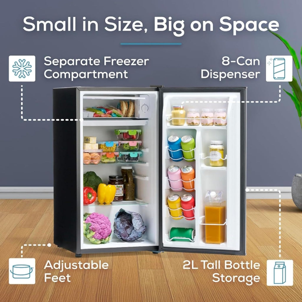 Igloo IRF32BK Single Door Compact Refrigerator with Freezer, Slide Out Glass Shelf, Perfect for Homes, Offices, Dorms, 3.2 Cu.ft
