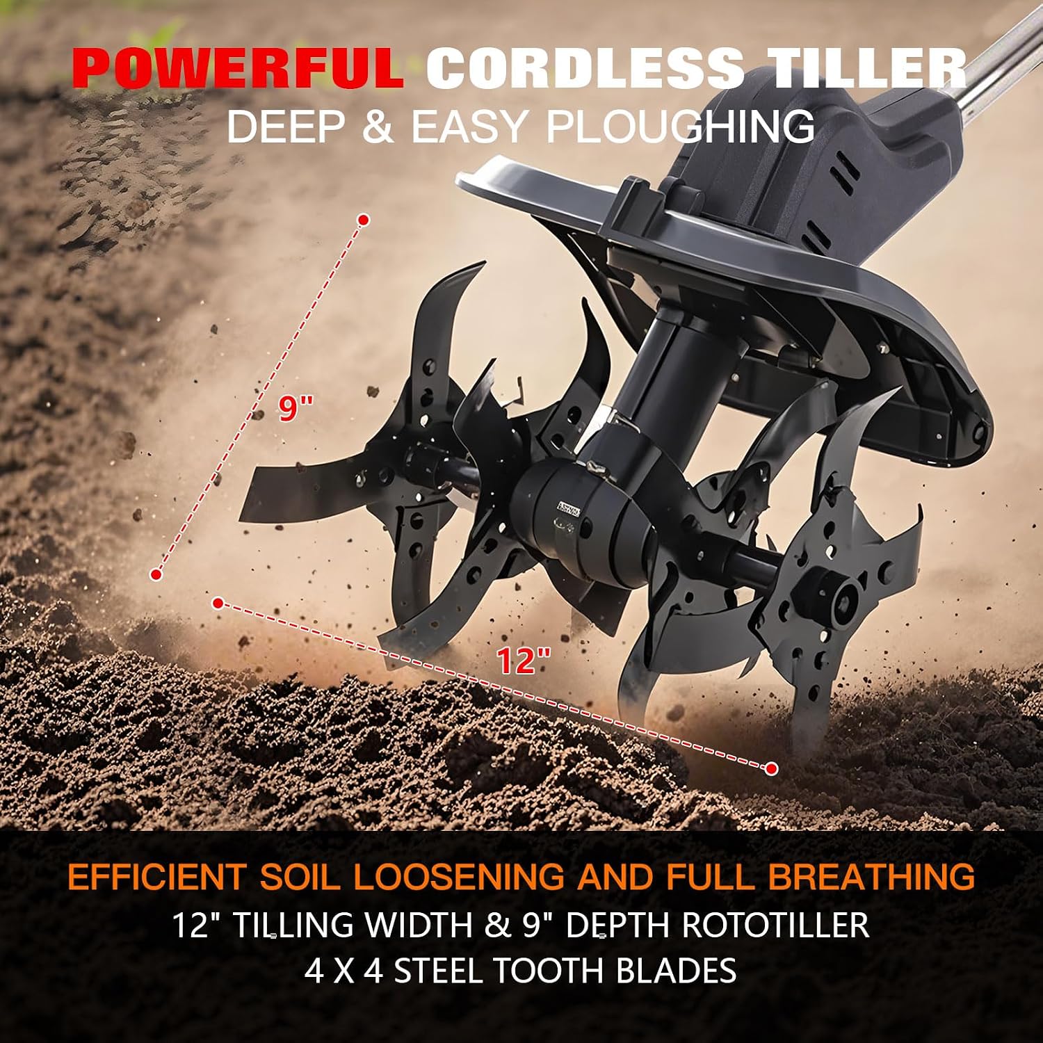 Cordless 2-in-1 Tiller & Weed Whacker Combo, 800W Brushless Motor, 12'x9' Rototiller, 8' Trimmer, 2x21v 6.0Ah Battery, Electric Weed Eater & Garden Tiller, Perfect for Lawn Care & Gardening Tools