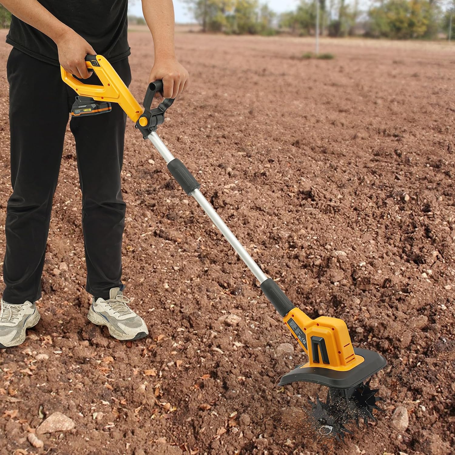 Small Cordless Tiller Cultivator, Electric Garden Tiller w/270 RPM, Battery Powered Garden Cultivator, Portable Handheld Electric Tiller for Lawn,Yard,Soil Cultivation, Yello, HSGZJ522
