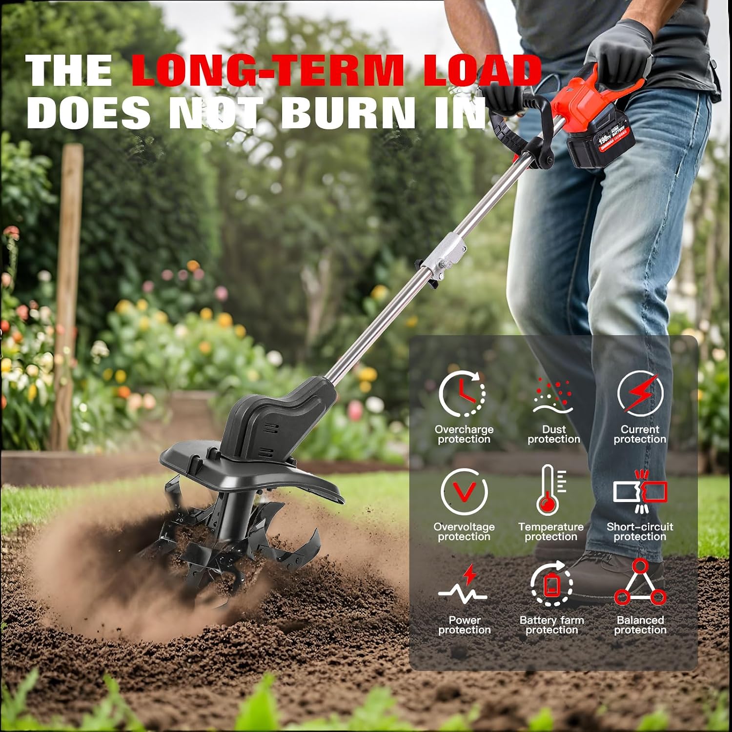Cordless 2-in-1 Tiller & Weed Whacker Combo, 800W Brushless Motor, 12'x9' Rototiller, 8' Trimmer, 2x21v 6.0Ah Battery, Electric Weed Eater & Garden Tiller, Perfect for Lawn Care & Gardening Tools