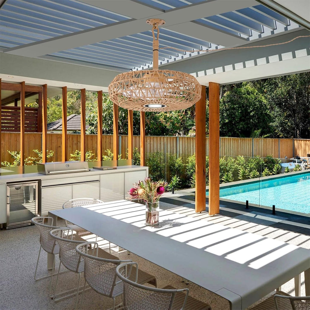 She's home 20'' Outdoor Gazebo Fan with Lights and Remote, Outside/Indoor Hanging Rattan Ceiling Fan, 3CCT Dimmable, 6-Speed DC Motor, Plug-in Wicker Woven Caged Ceiling Fans for Patio Pergola Porch