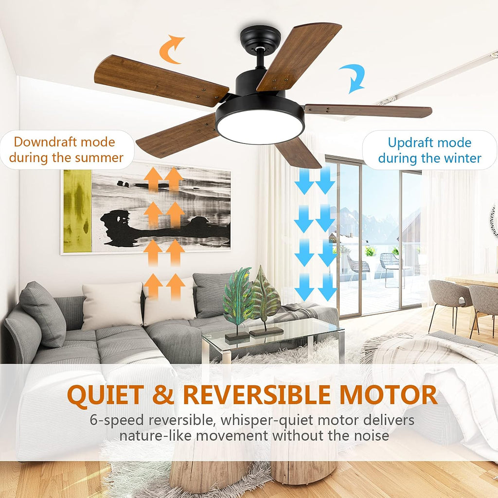 Simple Deluxe 44' Ceiling Fans with Lights and Remote, Outdoor Ceiling Fans for Patios with Light, Easy to Install Ceiling Fan with Reversible Motor and Wooden Blade for All Seasons