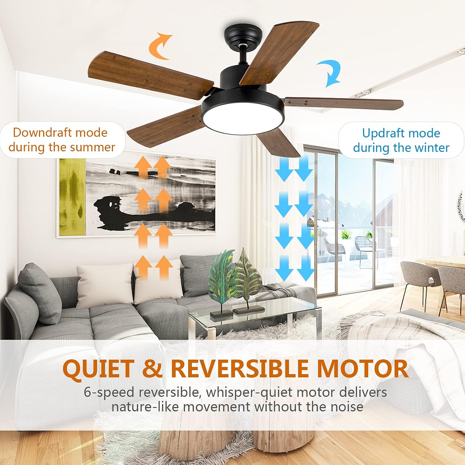 Simple Deluxe 44' Ceiling Fans with Lights and Remote, Outdoor Ceiling Fans for Patios with Light, Easy to Install Ceiling Fan with Reversible Motor and Wooden Blade for All Seasons