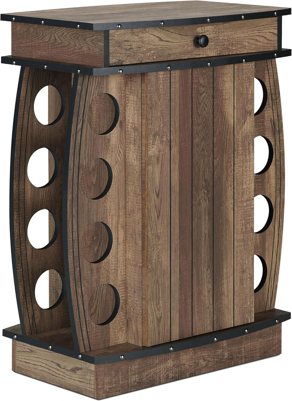 24/7 Shop at Home Delia Vintage 8 Bottle Small Wine Cabinet with Storage, Indoor Home Bar Furniture, Glass Holder, Drawer, Adjustable Shelf for Kitchen, Living Room, Apartment, Dining Room, Oak Brown