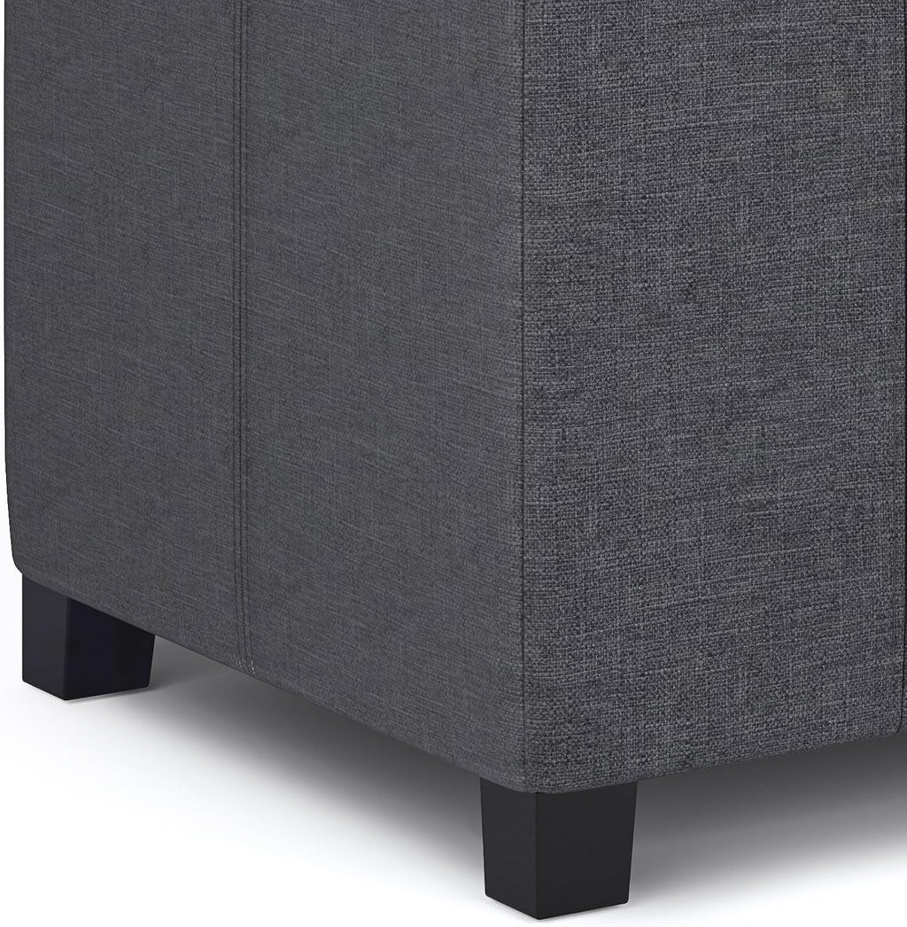SIMPLIHOME Dover Storage Ottoman Bench - 36 inch Wide Upholstered Linen Look Fabric Rectangular Lift-Top Ottoman in Slate Grey, Contemporary Bench for Living Room with Safety Hinges