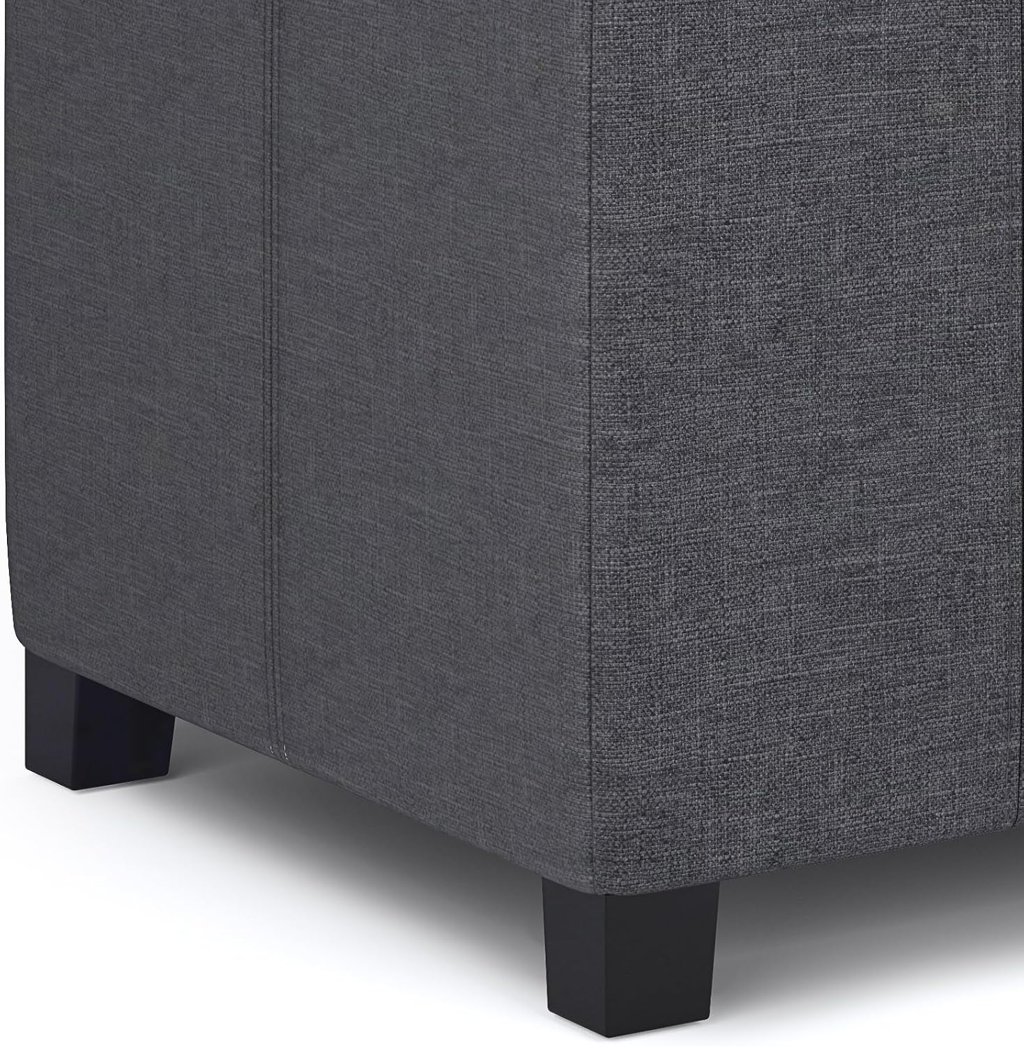 SIMPLIHOME Dover Storage Ottoman Bench - 36 inch Wide Upholstered Linen Look Fabric Rectangular Lift-Top Ottoman in Slate Grey, Contemporary Bench for Living Room with Safety Hinges