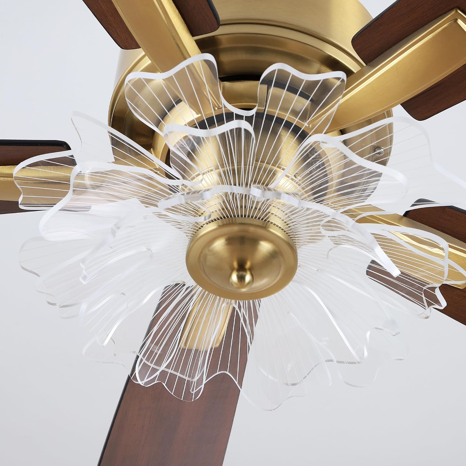 52 Inch Gold Ceiling Fans with Lights, Modern Black & Gold Ceiling Fan with Remote for Bedroom Living Room, PS Petal Chandelier Fan, 3CCT Dimmable, 6 Speeds, Quiet DC Motor Indoor Ceiling Fan