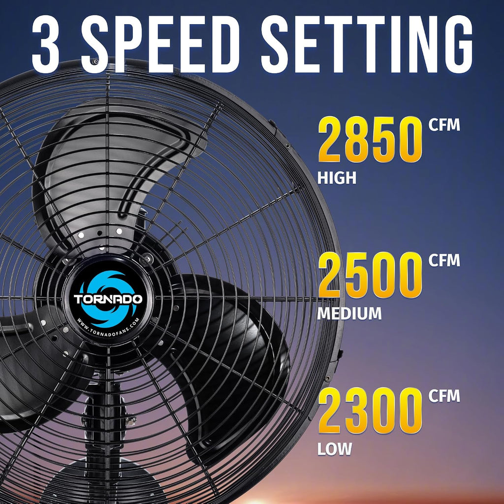 Tornado 16-Inch Pro Series Waterproof Outdoor Oscillating Wall Mount Fan – Heavy-Duty High-Velocity Metal Fan for Industrial, Commercial, Residential, and Greenhouse Use – UL Safety Listed