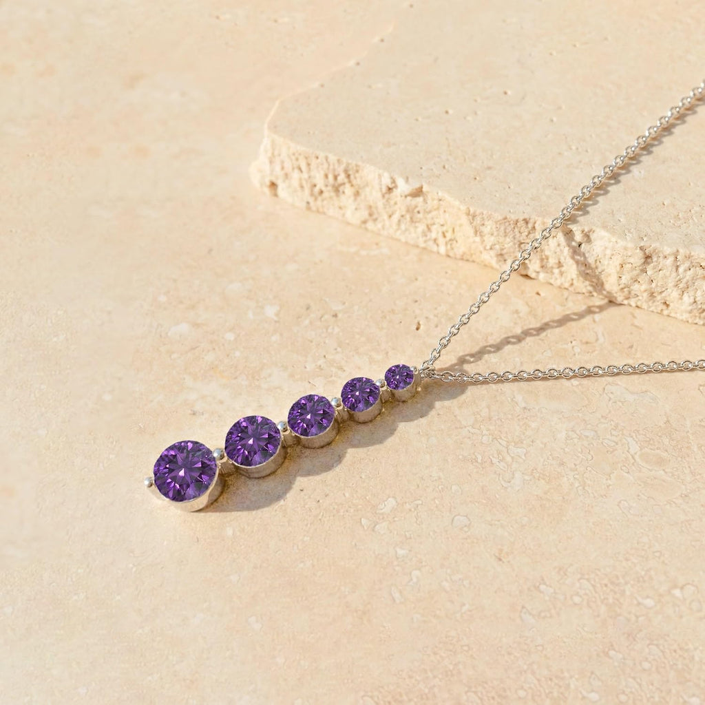 GOODSTONE JEWELS 925 Sterling Silver Linear Drop Pendant Necklace for Women | Size 16+2 Inch Cable Chain with Lobster Clasp | Natural Birthstone Jewelry Gift for Her