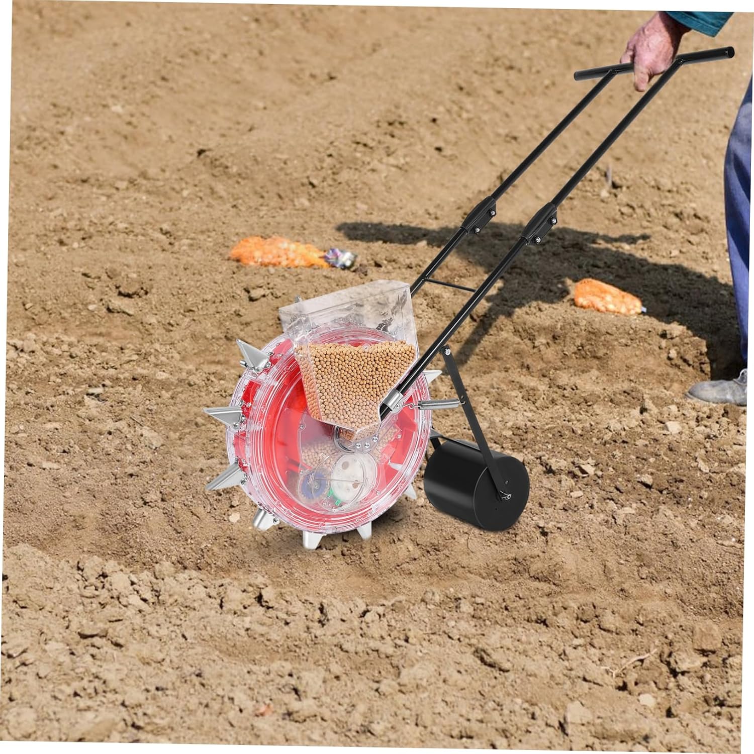Hand-Push Planter Precision Roller for Sowing and Fertilizing Multi-Functional Gardening Tool for Efficient Planting and Growth Monitoring