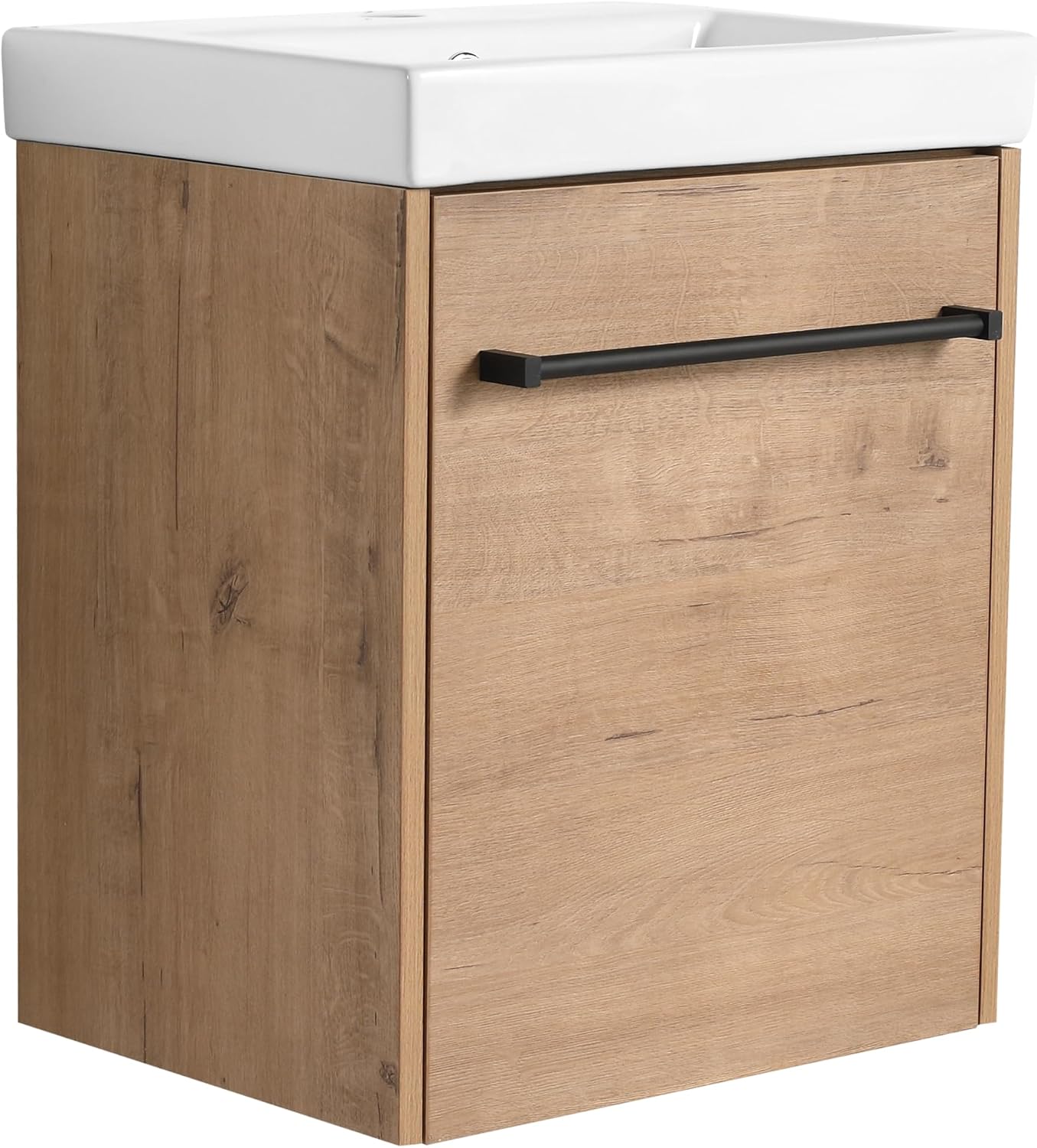 Glemab 17.31' Floating Wall-Mounted Bathroom Vanity, Bathroom Vanity with Ceramic Sink, Soft-Close Cabinet Door, Wall-Mounted Storage Cabinet with Ceramic Sink, Oak