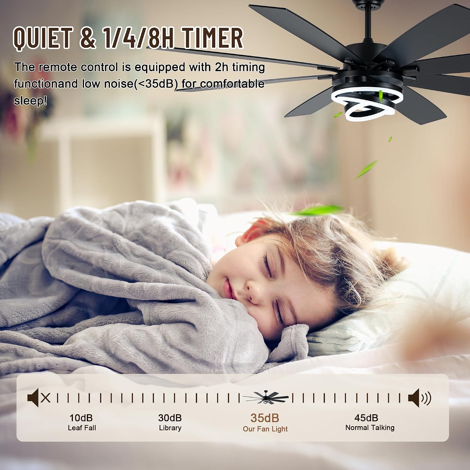 72'' Black Ceiling Fans with Lights and Remote, Indoor/Outdoor Large Chandelier Fan with DIY Rings LED,Fandelier Ceiling Fans with Lights for Living Room/Porch/Patio