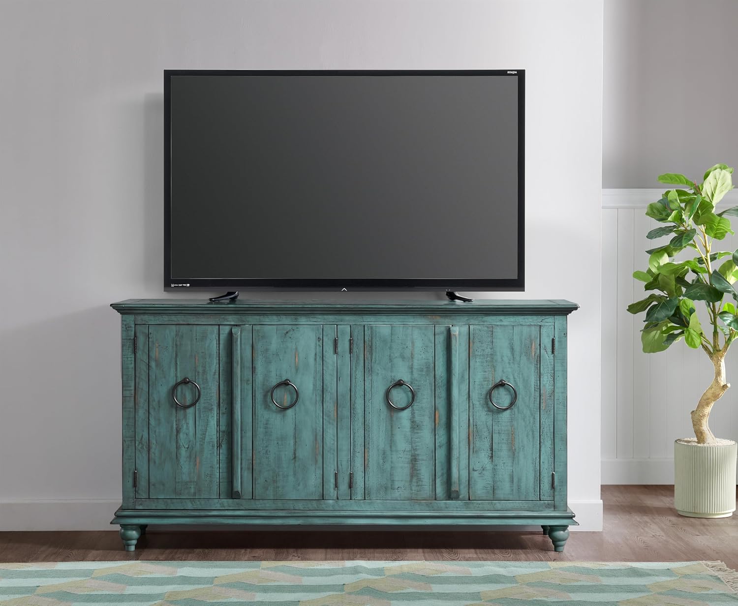 Martin Svensson Home Garden District Rustic Turquoise Solid Wood 65' TV Stand