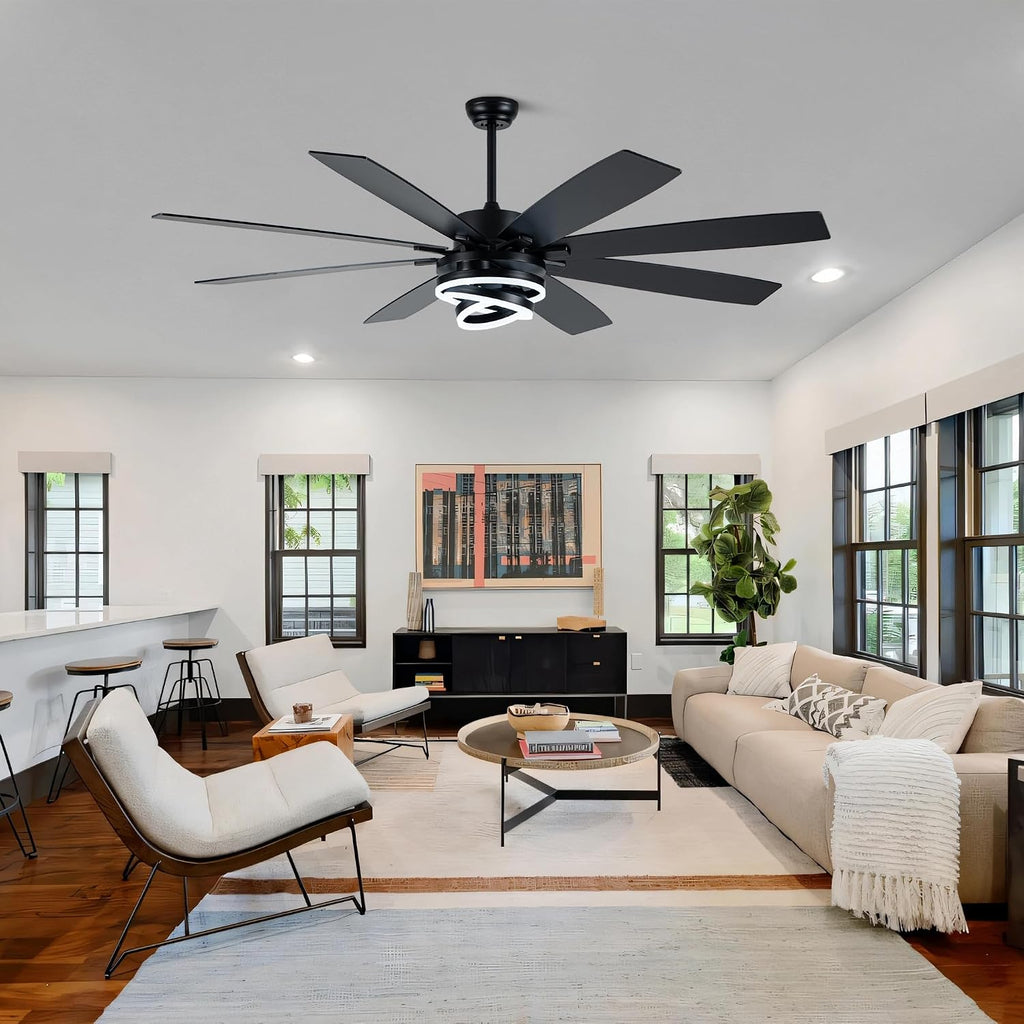 72'' Black Ceiling Fans with Lights and Remote, Indoor/Outdoor Large Chandelier Fan with DIY Rings LED,Fandelier Ceiling Fans with Lights for Living Room/Porch/Patio