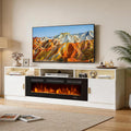 80' Fireplace TV Stand with Power Outlet, Electric Fireplace Entertainment Center with Storage Cabinets, Fits TVs up to 90', TV Console with LED Lights for Living Room, Office, White-Black