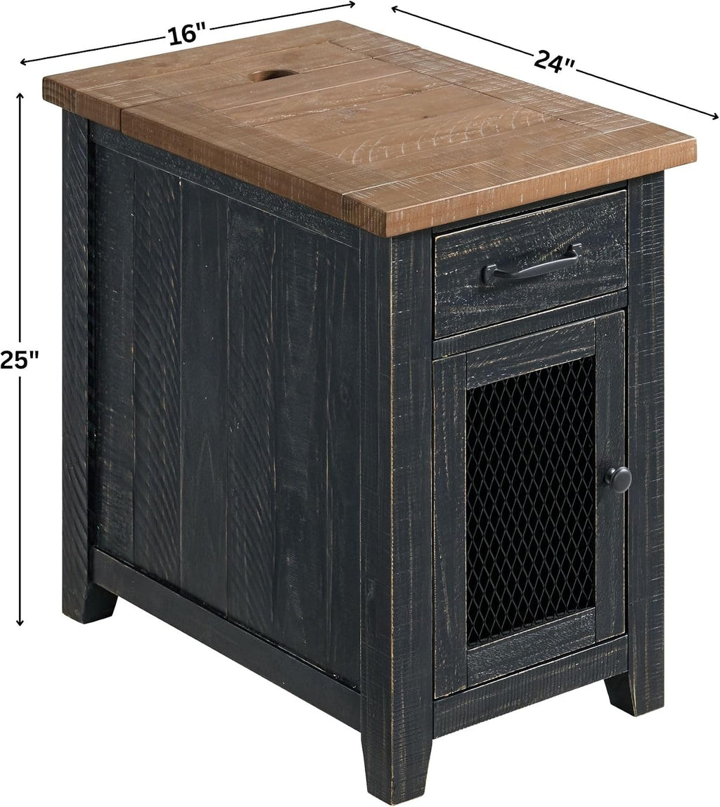 Martin Svensson Home Solid Wood Black and Driftwood Rustic Chairside End Table with Power and Storage