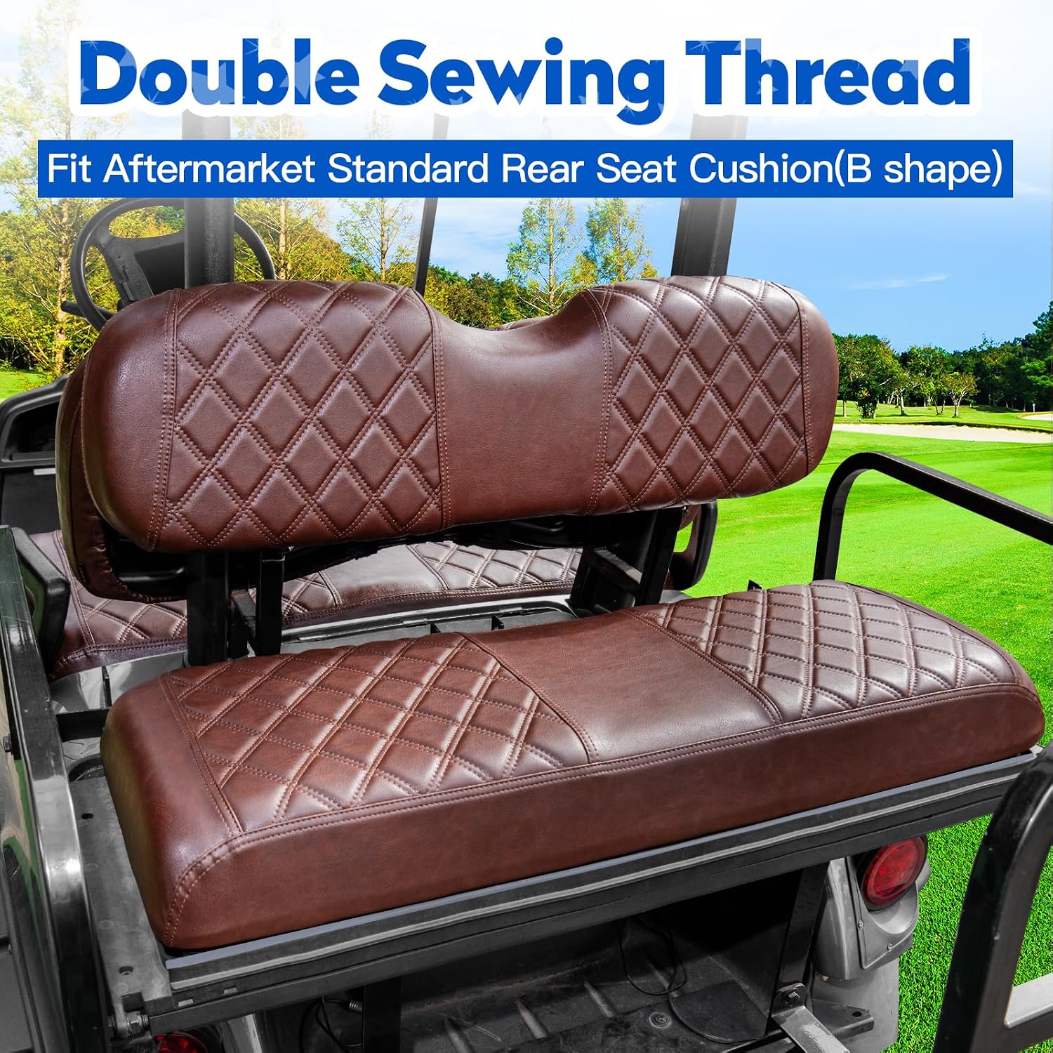 NOKINS Golf Cart Diamond Front&Rear Seat Covers Kit, Front Seat Covers Fits Club Car Precedent/Tempo/Onward Premium Seat Cushion, Rear Seat Covers Fits Aftermarket Standard Cushion(Brown&Brown 8438)