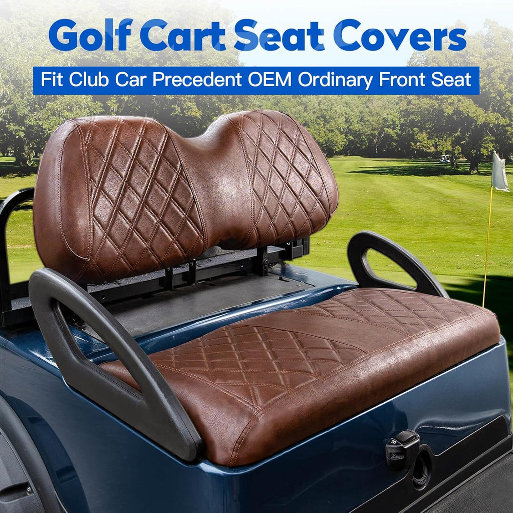 NOKINS 4PCS Golf Cart Seat Covers Kit, Front and Rear Seat Covers Fits Club Car Precedent Standard Seat Cushion, Club Car Vinyl Seat Covers Accessories, No Staples (Brown Brown 8438)
