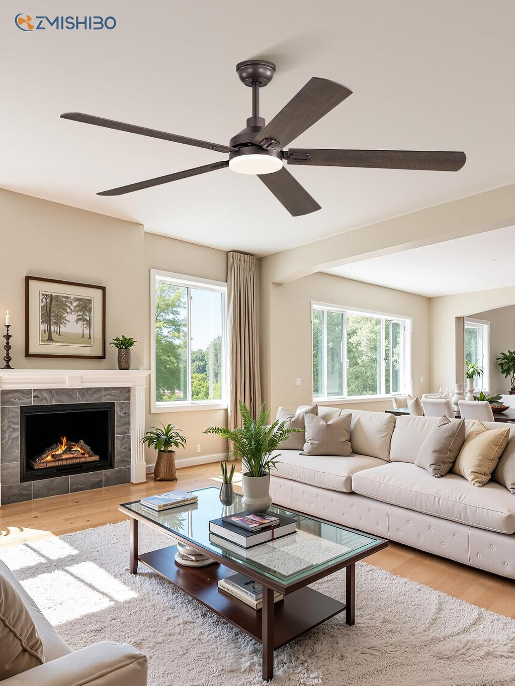 ZMISHIBO 60' Ceiling Fans with Lights, Oil Bronze Farmhouse Ceiling Fan with Remote, Rustic Indoor Ceiling Fan with Dual Finish Blades, Quiet & Strong Motor, Bright LED Light.