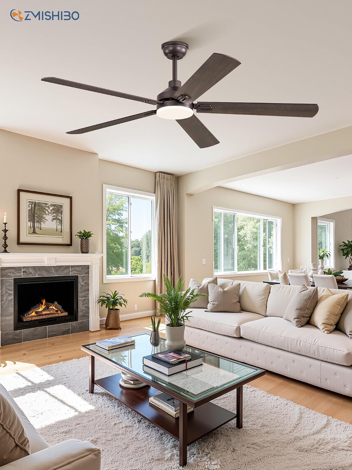 ZMISHIBO 60' Ceiling Fans with Lights, Oil Bronze Farmhouse Ceiling Fan with Remote, Rustic Indoor Ceiling Fan with Dual Finish Blades, Quiet & Strong Motor, Bright LED Light.