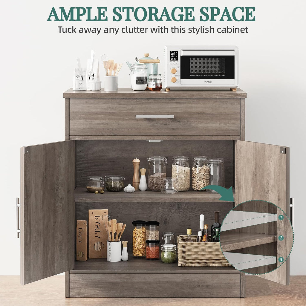 Shintenchi Farmhouse Storage Cabinets with Doors and Shelves,Kitchen Barn Door Storage Cabinet with Drawers,Coffee Bar Cabinet Buffest Sideboard for Dining Room,Living Room,Bathroom,Entryway,Ash Grey
