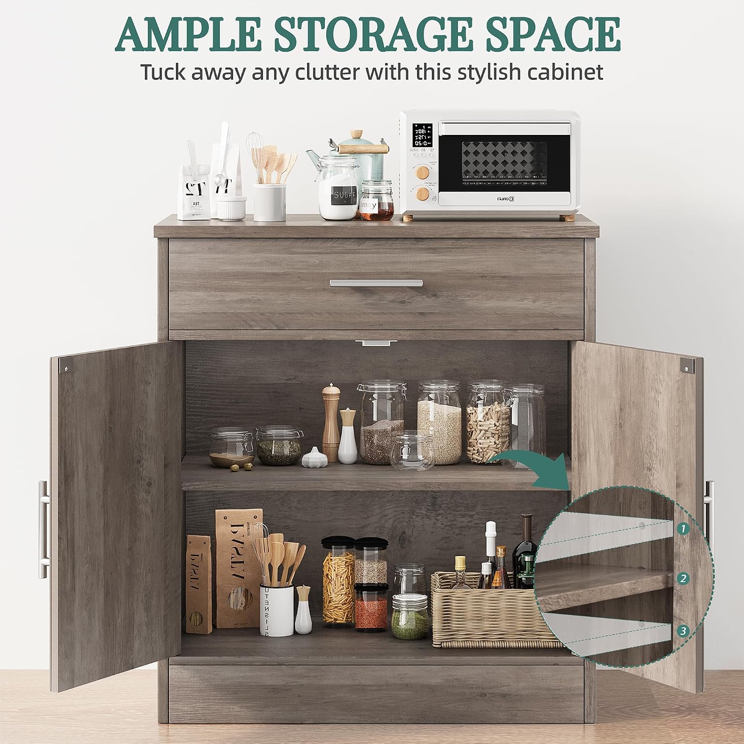 Shintenchi Farmhouse Storage Cabinets with Doors and Shelves,Kitchen Barn Door Storage Cabinet with Drawers,Coffee Bar Cabinet Buffest Sideboard for Dining Room,Living Room,Bathroom,Entryway,Ash Grey