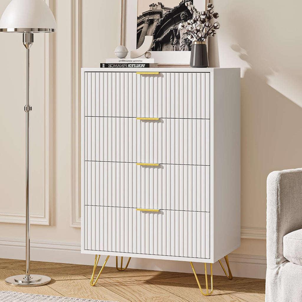 MAISONARIA White Dresser for Bedroom, Modern Dresser with Gold Metal Handles & Chests of Drawers