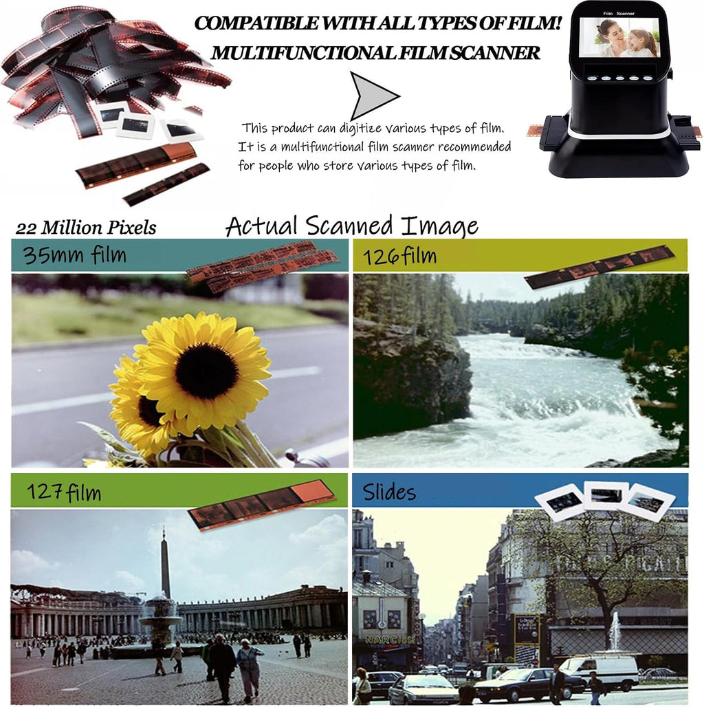 120 126 127 135 Film Negative Scanner 22 MP High Resolution Slide Viewer,Convert 35mm Film &Slide to Digital JPEG, No Computer/Software Required