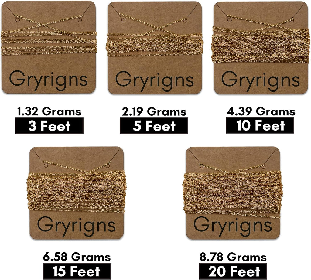 Gryrigns 15Feet 1.1mm 925 Sterling Silver Gold Plated Round Cable Chain Link Bulk for DIY Craft Jewelry Making (6.58 Grams)