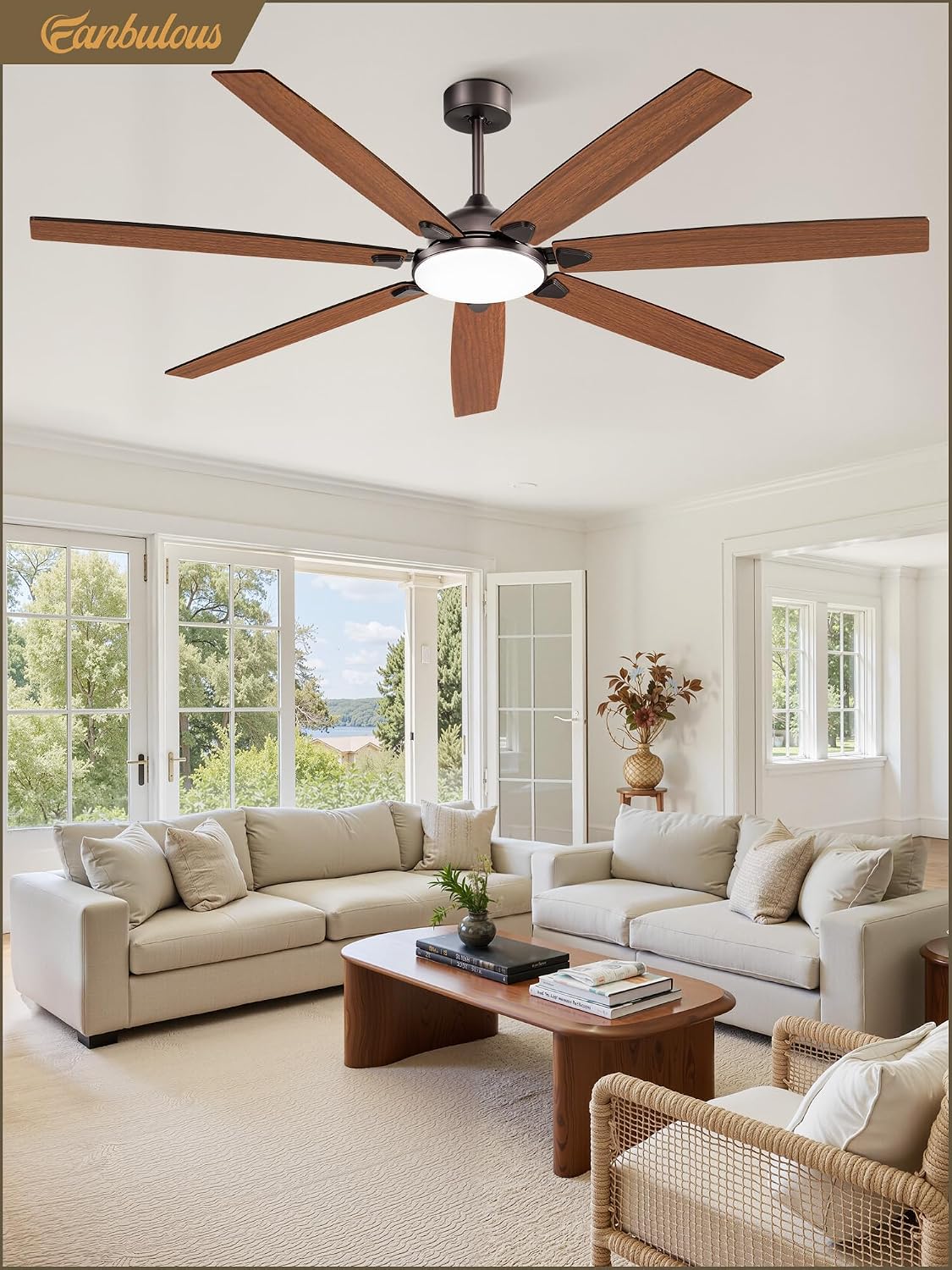 Fanbulous 72 Inch Large Ceiling Fans with Lights,Oil Bronze Modern Ceiling Fan with Quiet DC Motor, 3CCT, Indoor/Outdoor Ceiling Fan with Dual Finish Reversible 7 Blades, Timer for Living Room, Patio