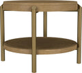 Coaster Home Furnishings - Arini - Wood and Metal - Round End Table with Dual-Tier Design, Woven Rattan Shelf and Aged Brass Legs - Living Room - 26-Inch - Sand Wash - 706187