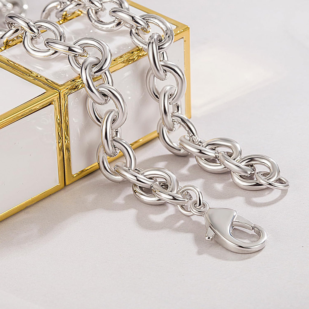 Dankadi 925 Sterling Silver Classic Round Cable Wire Link Necklace Men Cuban Curb Oval Belcher Link Chain Choker 16 to 30 in For Women 24k Gold Plated Jewelry Gift (8.5MM Silver, 22 inch)