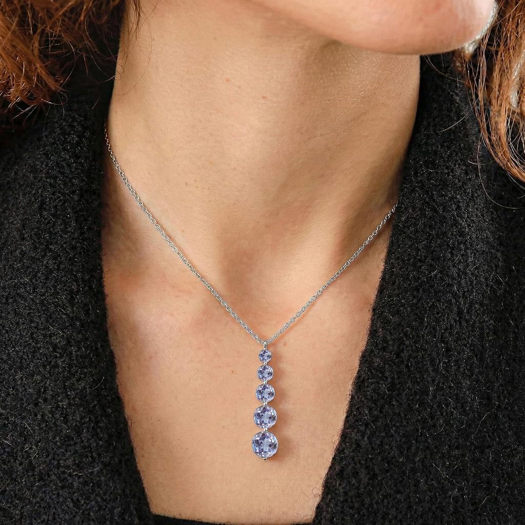 GOODSTONE JEWELS 925 Sterling Silver Linear Drop Pendant Necklace for Women | Size 16+2 Inch Cable Chain with Lobster Clasp | Natural Birthstone Jewelry Gift for Her