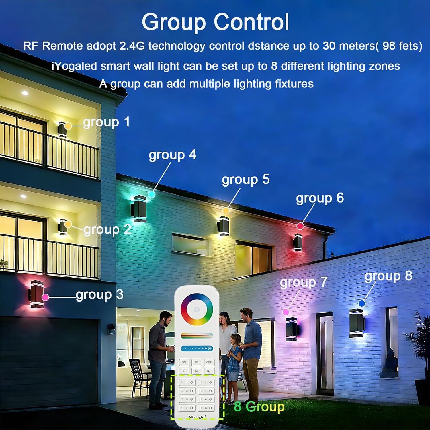 iYogaled Smart Wall Light, RGB Outdoor Light Fixture with Mi.Light Remote Control, Warm White and RGB-CCT 1000lm Color Changing Outdoor Wall Lights with Smart Light Bulb GU10 (2 Pack)