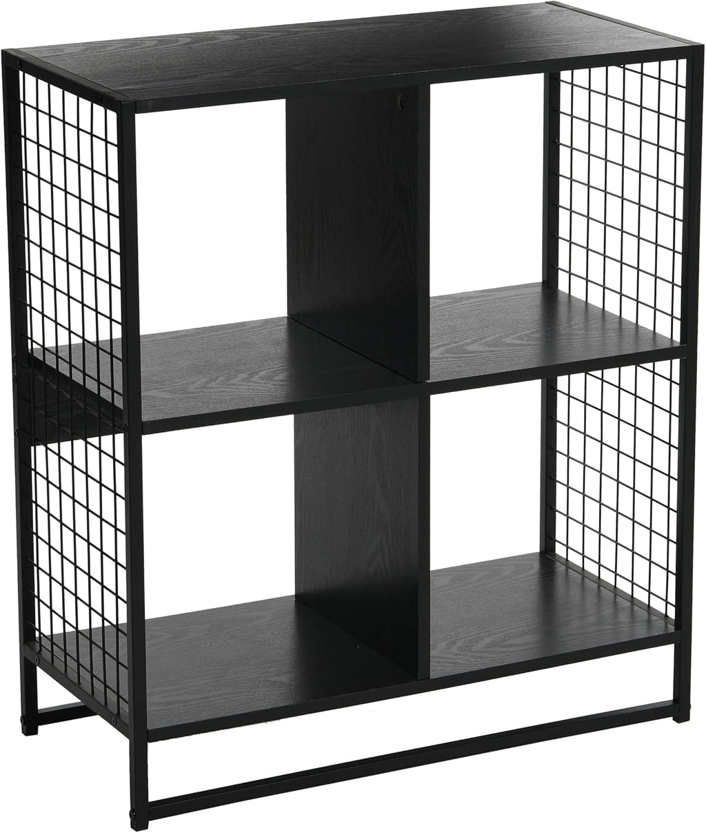 Household Essentials Black Oak & Iron 4-Cube Display Shelf