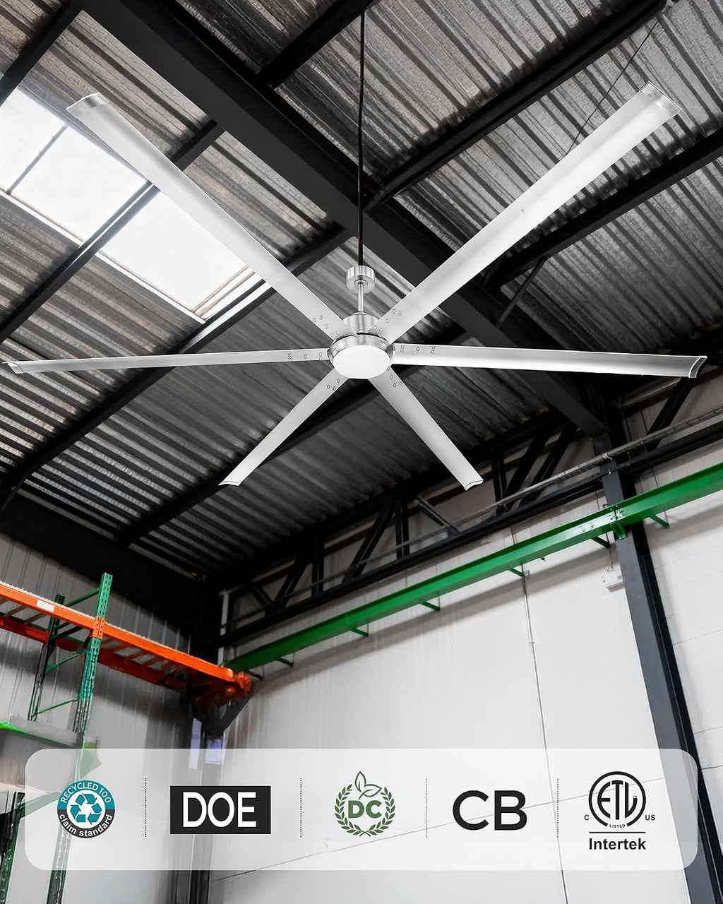 96 Inch Large Ceiling Fan with Light, Ultra High Airflow 11000 CFM 110 RPM DC Motor, 6 Aluminum Blades, 6 Speed Reversible, Remote Control, Covered Outdoor Patio & Large Room,CF06BN-96