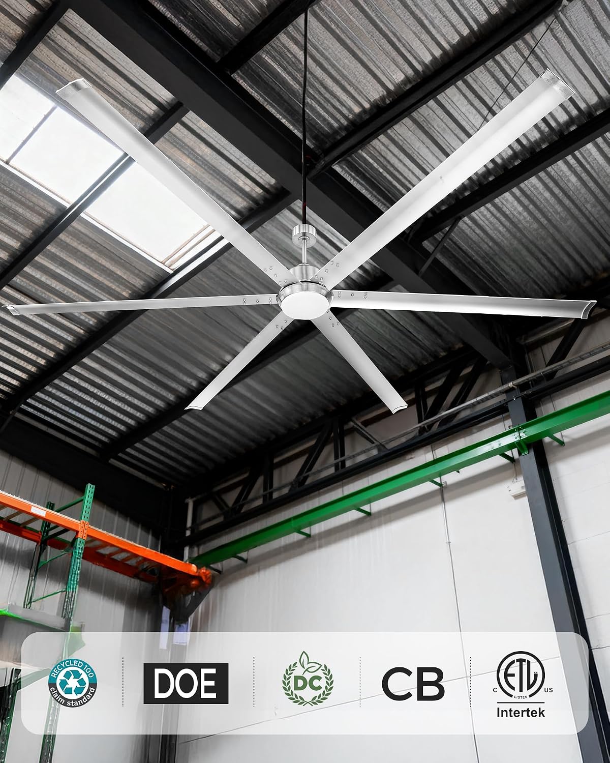 96 Inch Large Ceiling Fan with Light, Ultra High Airflow 11000 CFM 110 RPM DC Motor, 6 Aluminum Blades, 6 Speed Reversible, Remote Control, Covered Outdoor Patio & Large Room,CF06BN-96