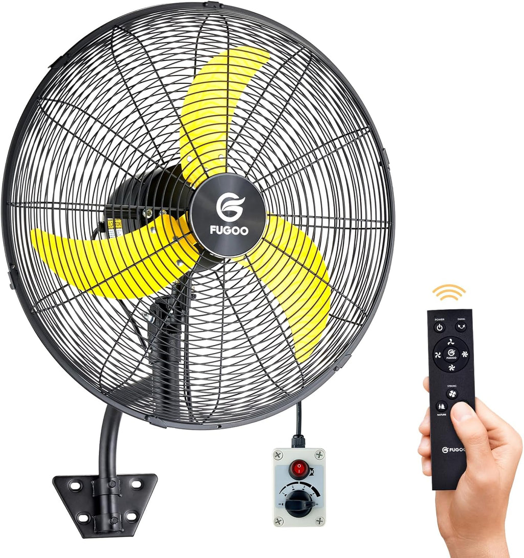 FUGOO 24' Quiet Outdoor Oscillating Wall Mount Fan With Remote Control,All Sealed BLDC Motor,4-Speed Waterproof Outdoor Fan, Heavy Duty Industrial Wall Fans for House,Patios,Garage,Warehouse 5000CFM