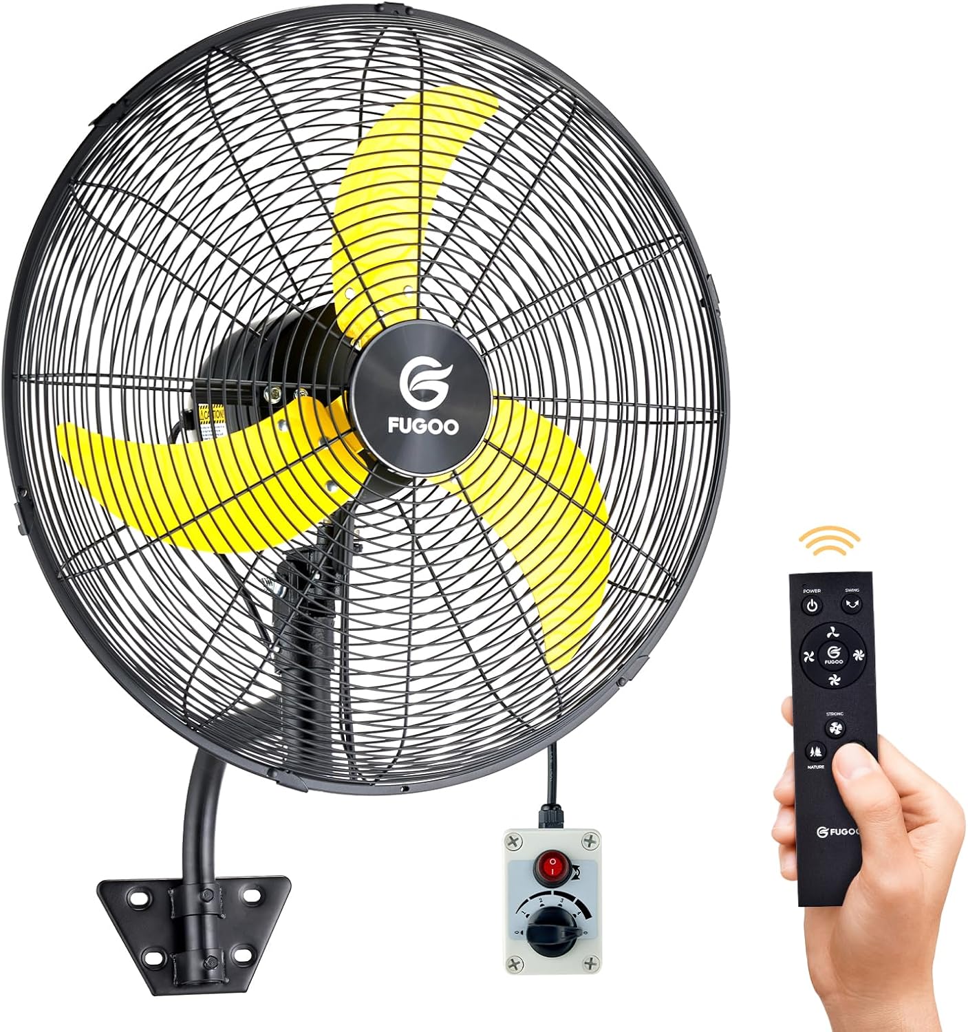 FUGOO 24' Quiet Outdoor Oscillating Wall Mount Fan With Remote Control,All Sealed BLDC Motor,4-Speed Waterproof Outdoor Fan, Heavy Duty Industrial Wall Fans for House,Patios,Garage,Warehouse 5000CFM