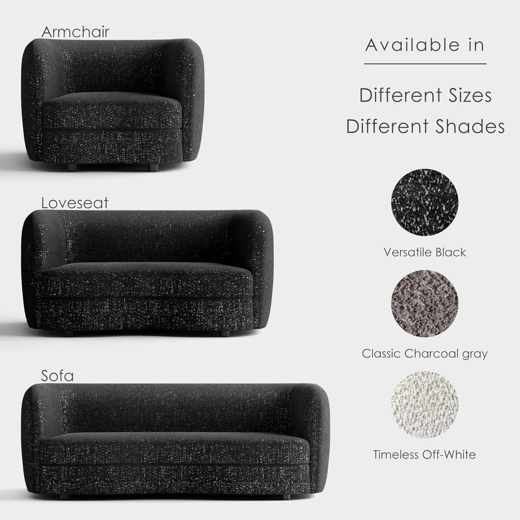 Furniture of America Nimiane Modern Boucle Loveseat Couch with Curved Arms and Wooden Legs, Comfy Fabric Upholstered Small Sofa for Living Room, Bedroom, Home Office, Black