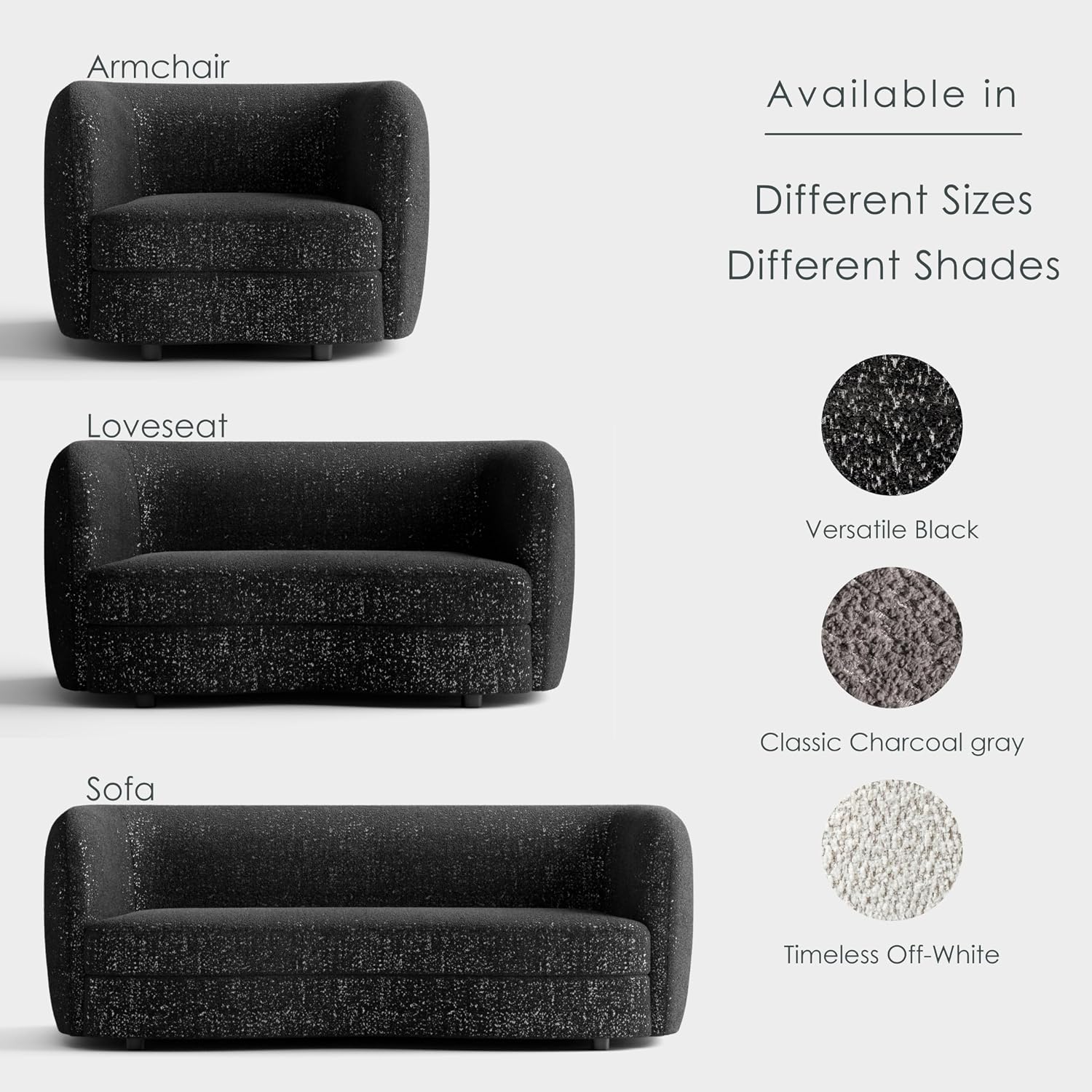 Furniture of America Nimiane Modern Boucle Loveseat Couch with Curved Arms and Wooden Legs, Comfy Fabric Upholstered Small Sofa for Living Room, Bedroom, Home Office, Black