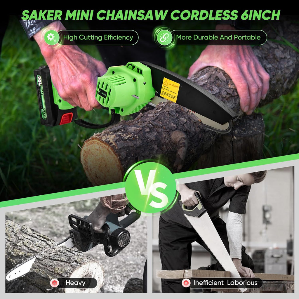 Saker Combo: 6 - Inch Upgraded Mini Cordless Chainsaw + 22V Cordless Electric Garden Tiller Cultivator - Your Ultimate Gardening Set