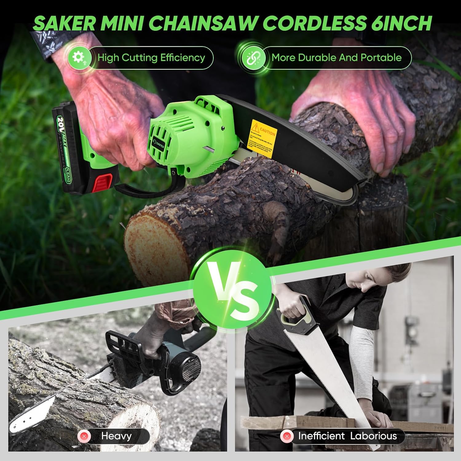 Saker Combo: 6 - Inch Upgraded Mini Cordless Chainsaw + 22V Cordless Electric Garden Tiller Cultivator - Your Ultimate Gardening Set
